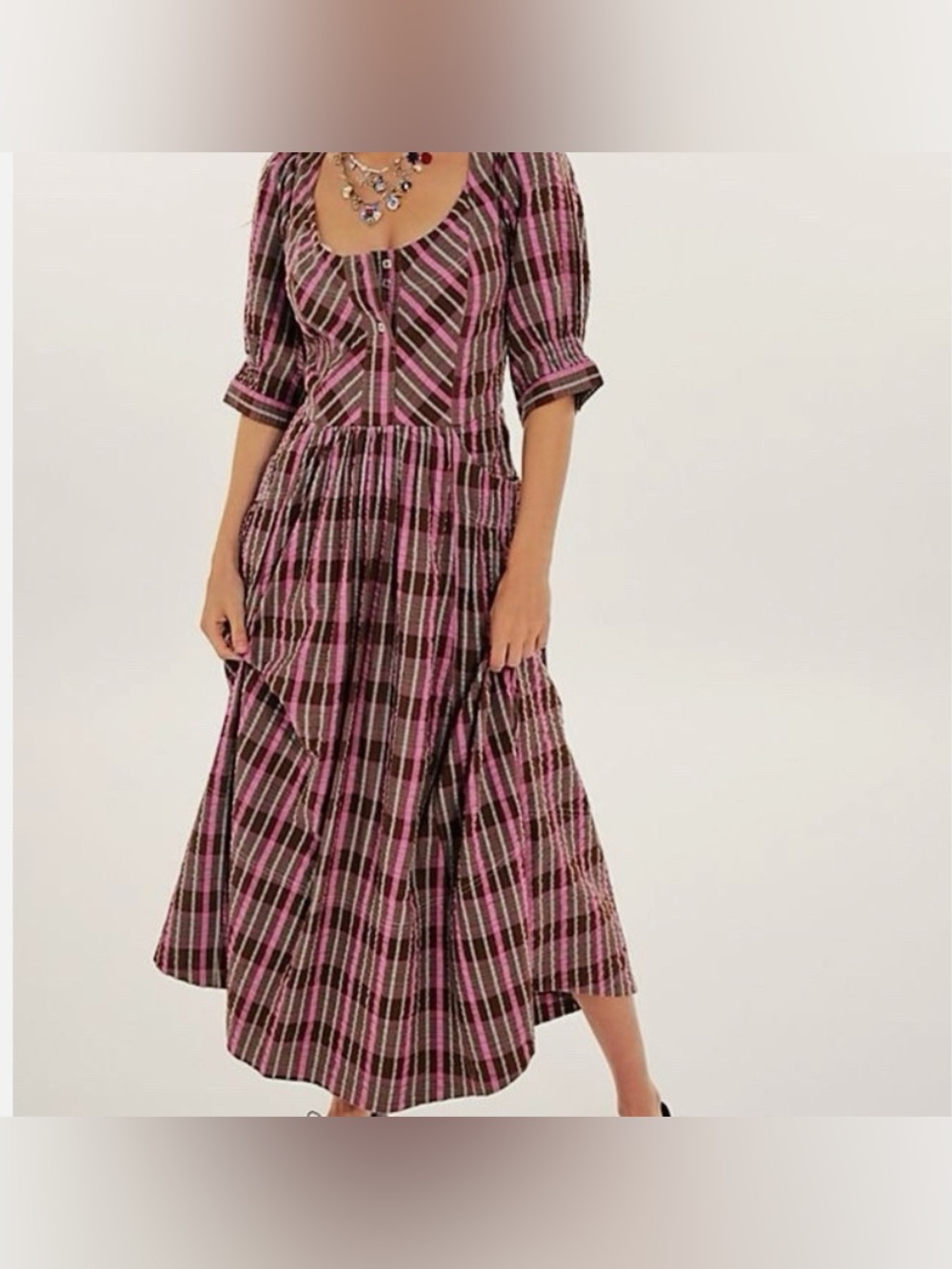 Free People Tulie plaid button front midi dress size large